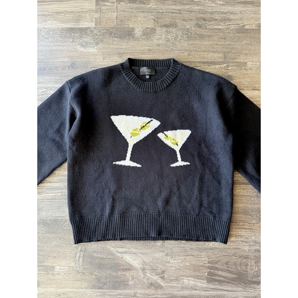 Vici Black Sweater with Martini Glass Intarsia